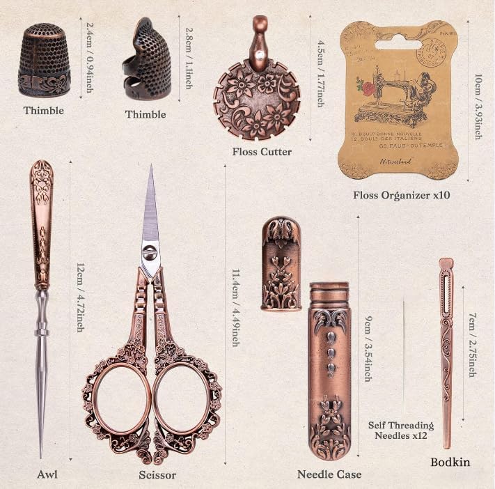 TALERLUV Vintage Embroidery Scissors Kit, Victorian Needlework Gift Set with Antique Shear, Thread Cutter, Thimbles, Needles, Awl, Bodkin, Winding Board for Sewing, Knitting, Cross Stitch, Quilting - Image 2